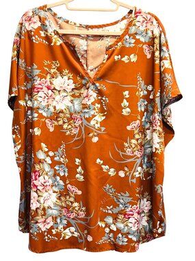 Floral Kimono-Style Blouse V-Neck Short Sleeve Lightweight No Size Tag